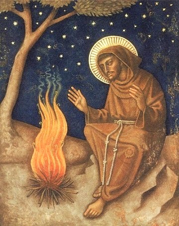 František z Assisi s ohněm